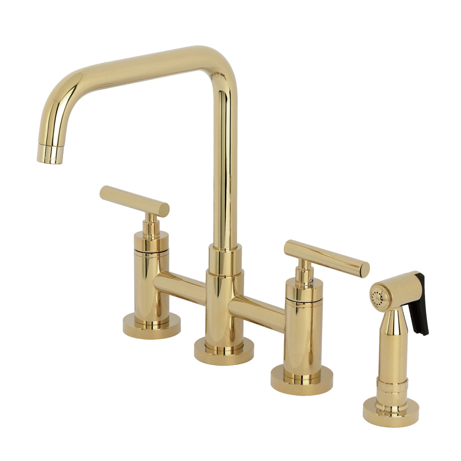Kingston Sona KS8282CMLBS - Manhattan Two-Handle 4-Hole Deck Mount Bridge Kitchen Faucet with Brass Sprayer, Polished Brass — image 1